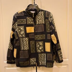 Drapers & Damons Art Block Print Jacket Black Olive Gold Sz Med Zip Front Lined